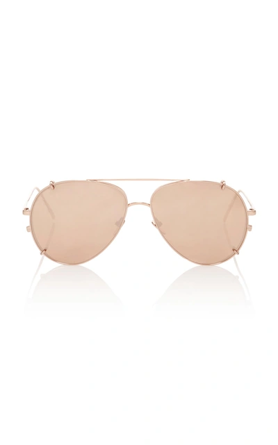 Shop Linda Farrow Rose-gold Aviator-style Sunglasses