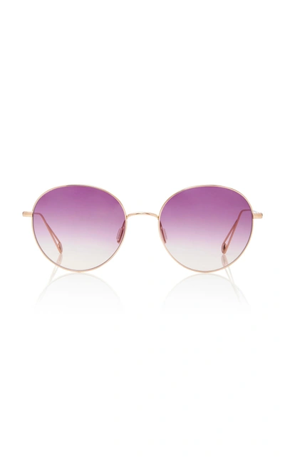 Shop Garrett Leight Valencia 54 Gold-tone Round-frame Sunglasses In Purple