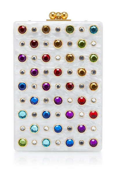 Shop Edie Parker Carol Stud Clutch In White/gold/blue