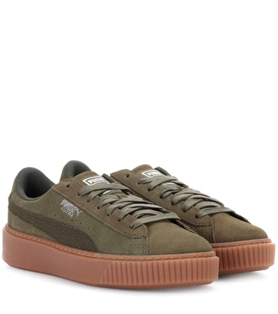 Puma Basket Platform Suede Sneakers In Green