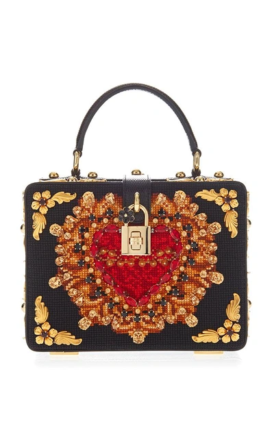 Shop Dolce & Gabbana Heart Embroidery Box Bag In Black