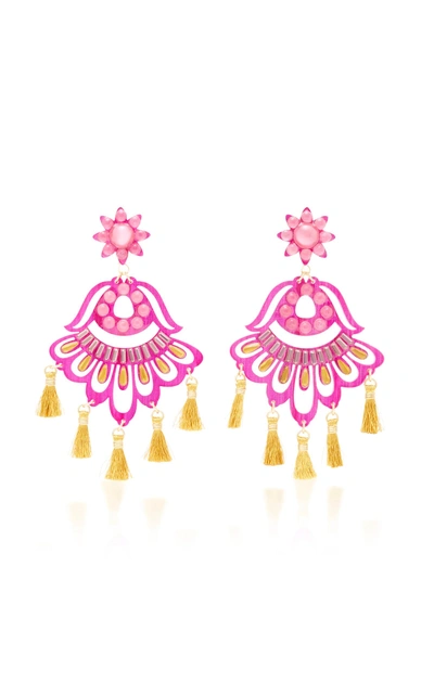 Shop Mercedes Salazar Fiesta Pink And Gold-tone Drop Tassel Earrings
