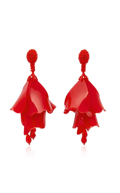 Shop Oscar De La Renta Impatiens Large Drop Earrings In Red