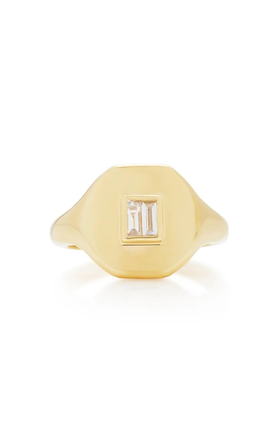 Shop Shay Essential Pinky Ring With Baguette Diamond Center In Yellow