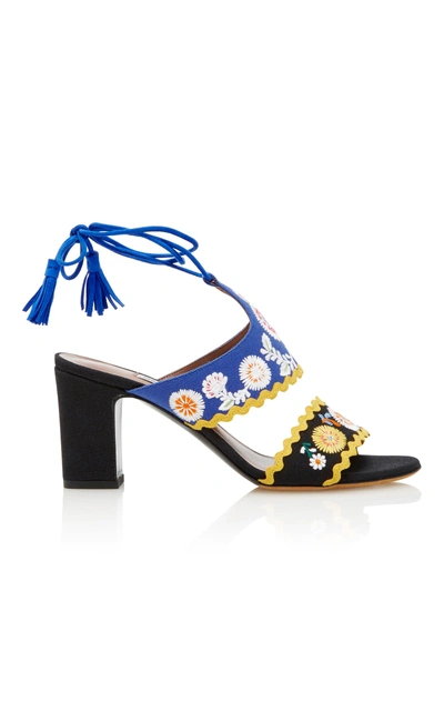 Shop Tabitha Simmons Embroidered Suede Sandals In Blue