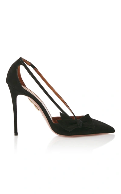 Shop Aquazzura Bow-embellished Suede Pumps In Black