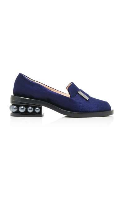 Shop Nicholas Kirkwood Casati Embellished Velvet Loafers In Navy