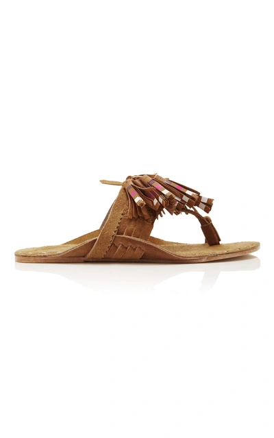Shop Figue Striped Tassel Scaramouche Sandal In Brown