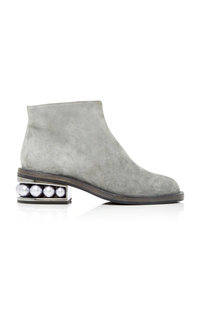 Shop Nicholas Kirkwood Stone Embellished Suede Boots In Grey