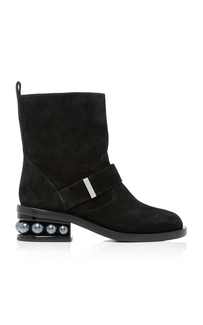 Shop Nicholas Kirkwood Black Embellished Suede Boots