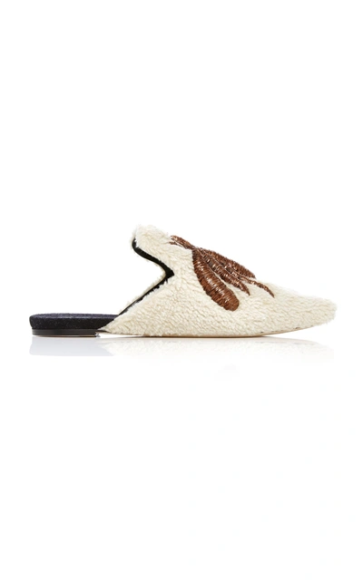 Shop Sanayi313 Ragno Embroidered Shearling Slippers In Neutral