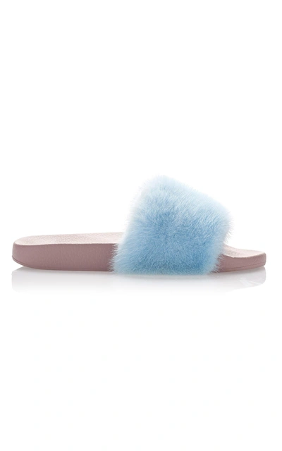 Shop Dolce & Gabbana Fur Slippers In Blue