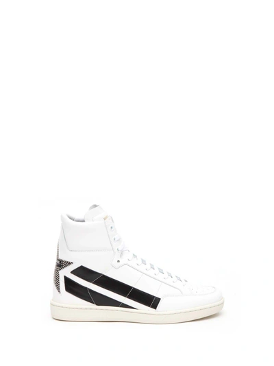 Shop Saint Laurent Embossed Star High Top Sneaker In Off White-black