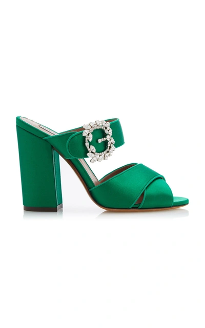 Shop Tabitha Simmons Reyner Embellished Satin Sandals In Green