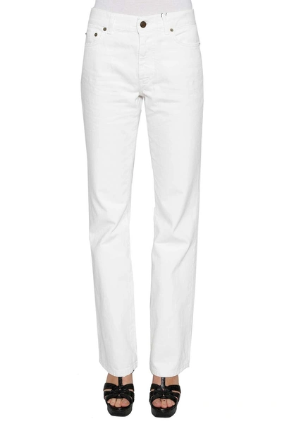 Shop Saint Laurent Flared Cropped Jeans In White Stonewash