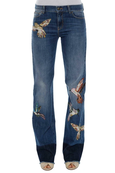 Shop Red Valentino Hummingbirds Embroidery Jeans In Light Blue
