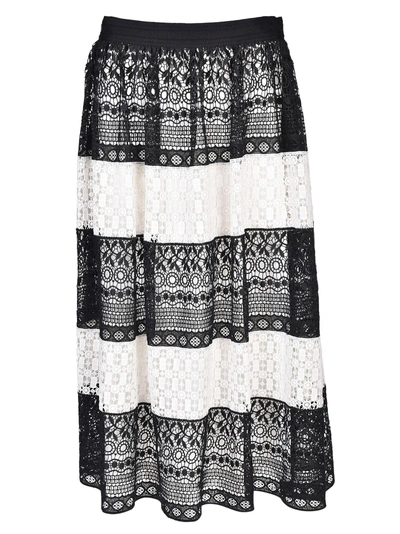 Shop Alice And Olivia Birdie Crochet Skirt In Nero-bianco