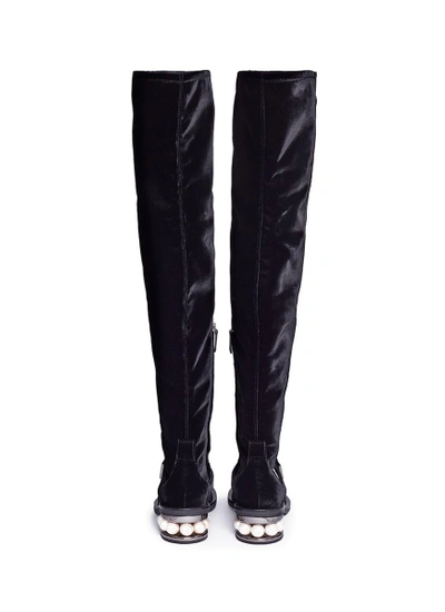 Shop Nicholas Kirkwood 'casati' Faux Pearl Heel Velvet Thigh High Boots