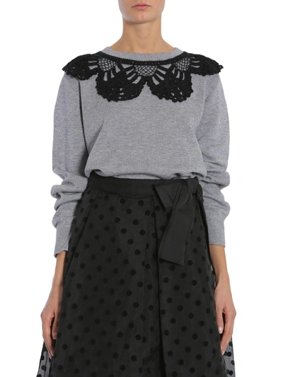 Shop Marc Jacobs Sweater With Crochet Collar In Grigio