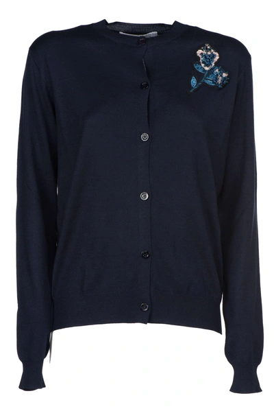 Shop Dior Christian  Embroidery Cardigan In Blue