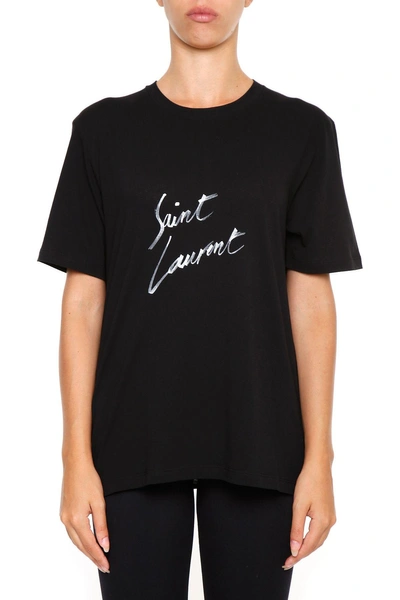 Shop Saint Laurent Logo T-shirt In Noir/naturelbianco