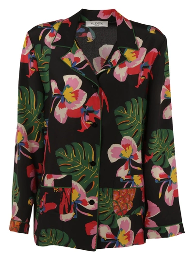 Shop Valentino Tropical Print Pajama Top In Black