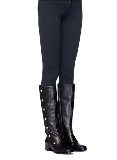 Shop Michael Kors 'maisie' Mock Button Flap Leather Knee High Boots
