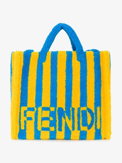 Shop Fendi Shearling Striped Tote In Yellow&orange