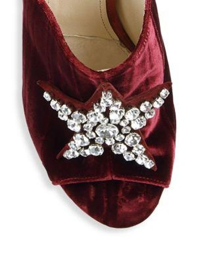 Shop Attico Embellished Star Velvet Mules In Burgundy