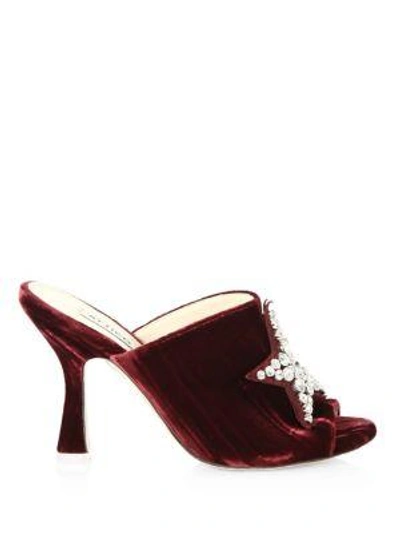 Shop Attico Embellished Star Velvet Mules In Burgundy