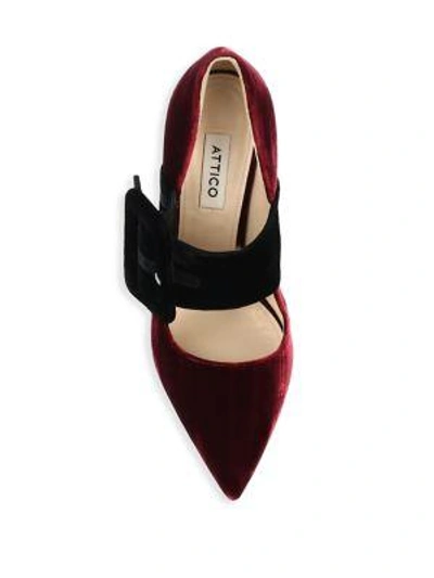 Shop Attico Buckled Velvet Mary Jane Pumps In Ruby