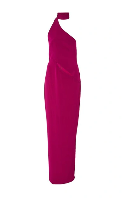 Shop Brandon Maxwell Asymmetrical Gown With Collar In Pink