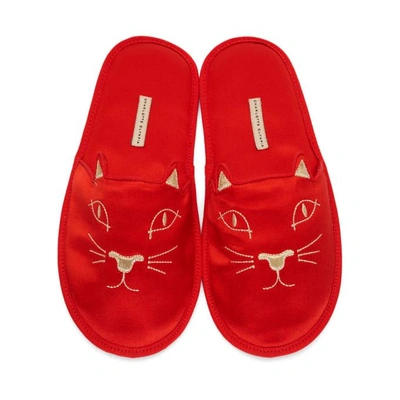 Shop Charlotte Olympia Red House Cats Slippers In 600 Red