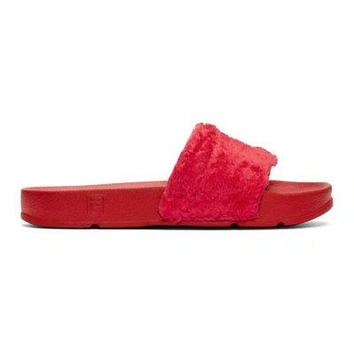 Shop Baja East Red Fila Edition Shearling Drifter Slides