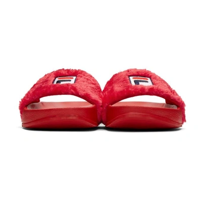 Shop Baja East Red Fila Edition Shearling Drifter Slides