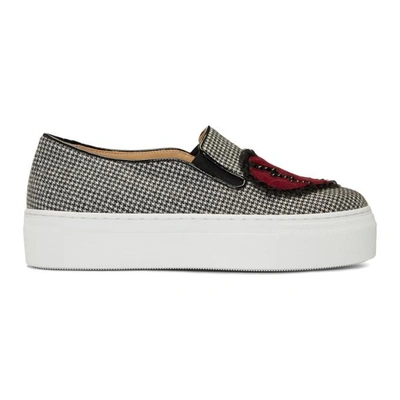 Shop Charlotte Olympia White And Black Broken Heart Alex Slip-on Sneakers In 1399 Houndstooth