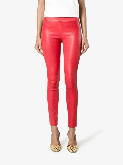 Shop Sprwmn Red Leather High-waisted Leggings