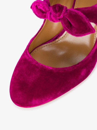 Shop Aquazzura Pink Sandy Bow 85 Velvet Mules In Pink&purple