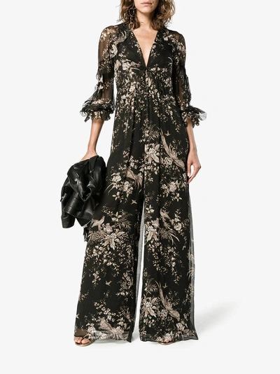 Shop Zimmermann Maples Floral Print Jumpsuit In Black