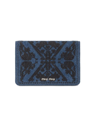 Shop Miu Miu Embroidered Denim Clutch Bag