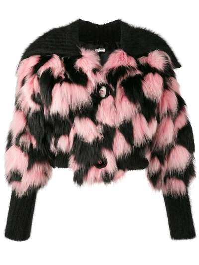 Shop Miu Miu Patchwork Fur And Mohair Cropped Jacket