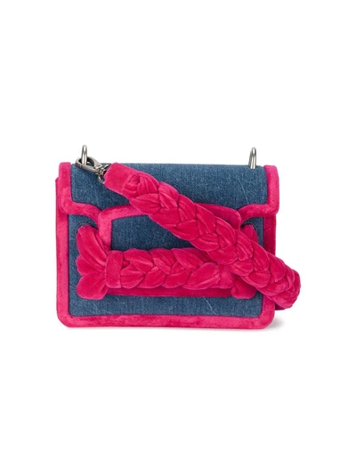 Shop Miu Miu Denim Pink Velvet Braided Box Bag - Blue