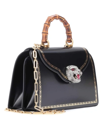 Shop Gucci Frame Embellished Leather Tote In Black