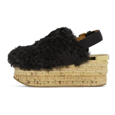 Shop Chloé Chloe Black Shearling Camille Sandals In Ia999 Nr001 Black