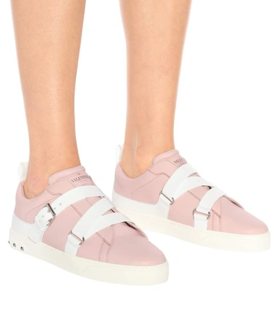 Shop Valentino Rockstud Leather Sneakers In Pink