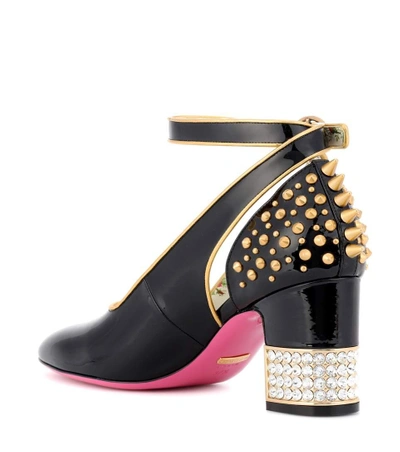 Shop Gucci Studded Patent-leather Pumps In Black