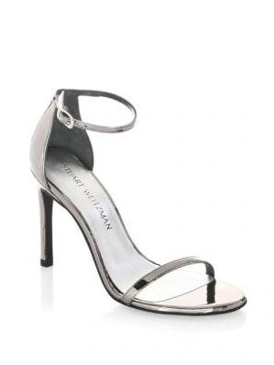Shop Stuart Weitzman Nudistsong Ankle-strap Sandals In Pewter Glass