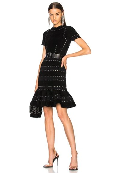 Shop Alexander Mcqueen Eyelet Embellished Short Sleeve Mini Dress In Black