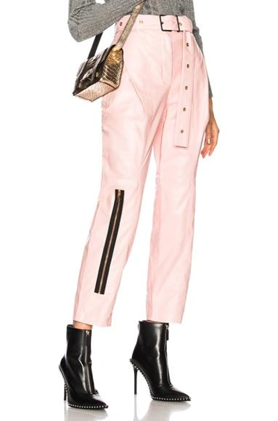 Shop Proenza Schouler Shiny Plonge Leather Straight Pleated Pants In Pink