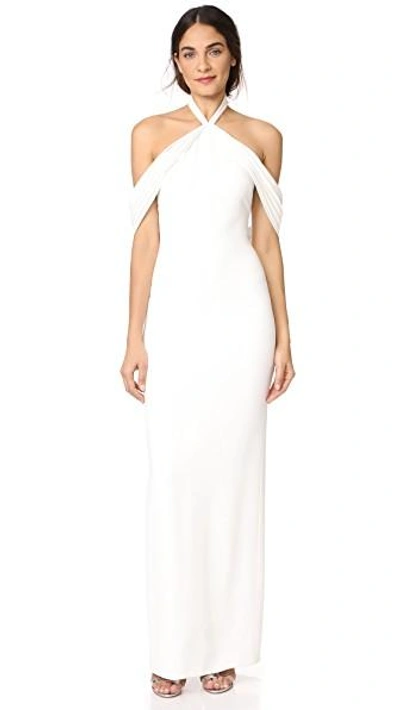 Shop Brandon Maxwell Pleated Draped Shoulder Gown In Ivory